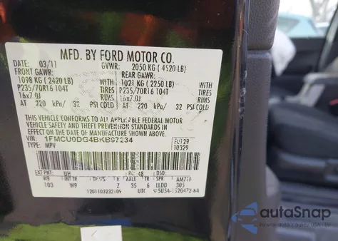 2011 Ford Escape Xlt from USA, damaged, VIN 1FMCU0DG4BKB97234